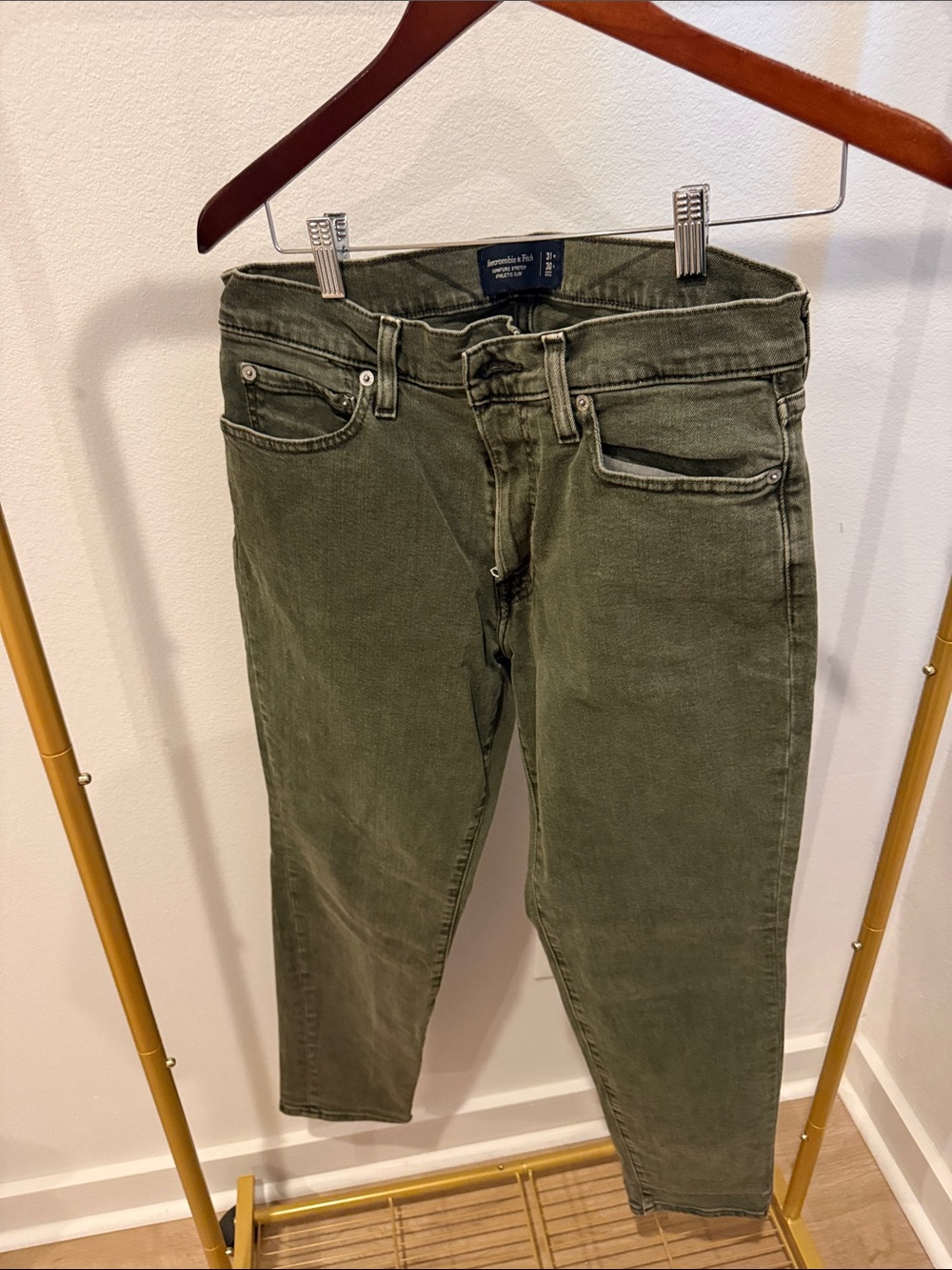 Abercrombie & Fitch Men's Olive Green Slim Jeans